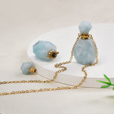 Gold Plated Natural Aquamarine Faceted Perfume Bottle Connector & Necklace G2063