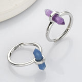 Silver Hexagon Point Multi-kind Stone Ring, Adjustable, Gemstone Ring Jewelry WX2207