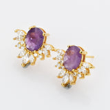 Gold Plated Rose Quartz Stud Earrings Zircon Studs, S925 Sterling Silver Earring, Healing Crystal Jewelry Earrings SS222EG