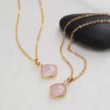 16” Gold Plated Diamond Faceted Rose Quartz Amazonite Sunstone Necklace G2056-N