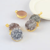 Gold Plated Round Natural Colors Agate Druzy Pendant, Crystal Coin Pendant G2020