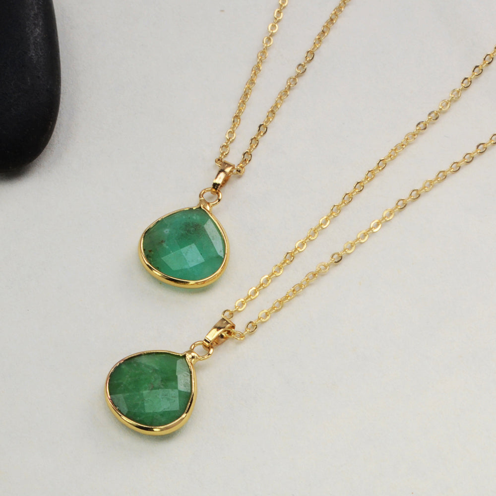 18" Gold Plated Drop Rose Quartz Australia Jade Moonstone Faceted Necklace G2055-N