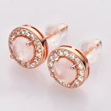 Rose Gold - S925 Sterling Silver CZ Round Gemstone Stud Earrings, Healing Crystal Jewelry, Dainty Earrings SS216ER