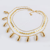 Gold Plated Cowrie Shell Three Layer Necklace G1736