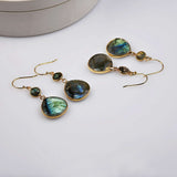 Gold Plated Teardrop Labradorite Earrings, Gemstone Dangle Earrings, Fashion Jewelry G2088