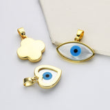 Wholesale Gold Plated White Shell Blue Evil Eye Pendant, Marquise Heart Clover Pendant WX2158