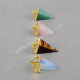 Hollow Gold Plated Pyramid Multi-Kind Stones Faceted Pendant Bead G0659