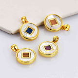 12mm Round Gold Plated Bezel White Shell With Multi-kind Stone Pendant WX2131