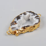 Gold Plated Freeform Natural Onyx Agate Druzy Slice Connector Double Bails, For Jewelry Making G0952