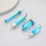 Polished Silver Plated Aqua Aura Crystal Point Pendant Beads, Raw Titanium Blue Quartz Jewelry S0360-2