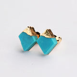 Gold Plated Cap Natural Pure Turquoise Stud Earrings, Gemstone Boho Jewelry G2077