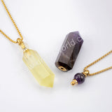 19" Gold Chain Healing Natural Stone Crystal Point Perfume Bottle Necklace WX1507