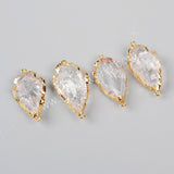 Gold Plated Rough Natural White Quartz Carved Arrowhead Connectors, For DIY Jewelry Making G0942