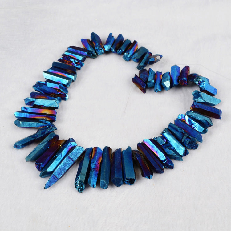 Strand of Rainbow Cluster Aura Titanium Druzy Quartz Crystal Point Loose Beads G0100