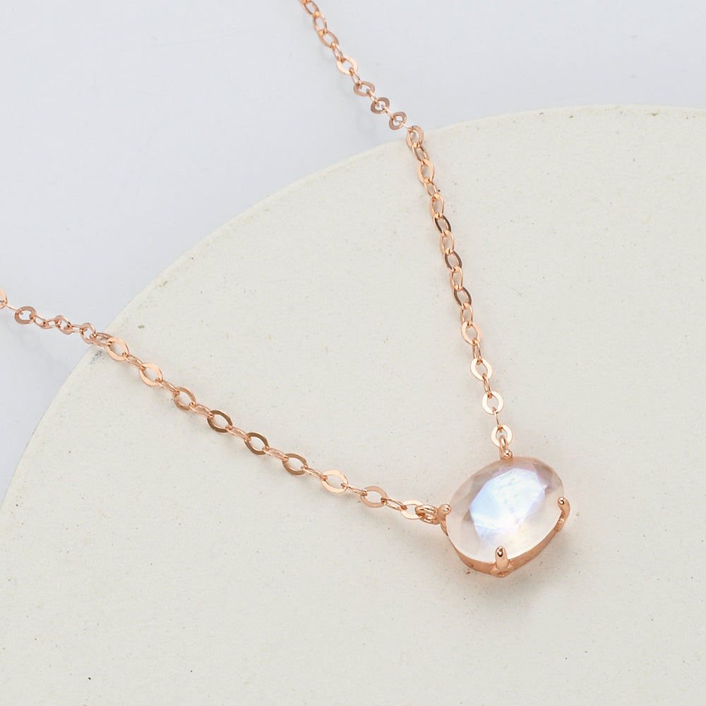 rose gold moonstone necklace, crystal necklace