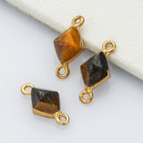 Tiny Gold Plated Tiger's Eye Connector, Diamond Faceted Shape, Gemstone Charm, For Jewelry Making AL610