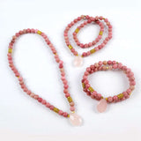 G1840 Teardrop Natural Rose Quartz With 6mm Rhodonite Jasper Faceted Beads Layer Bracelet