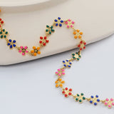 16 Feet Gold Plated Brass Rainbow Oil Dripping Flower Chain, Enamel Paint Chain, For Necklace Bracelet Jewelry Making, Wholesale Supply PJ496