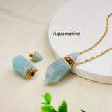 Multi Gemstone Fluorite Quartz Perfume Bottle Gold Plated Necklace, Healing Crystal Stone Bottle Necklace G1942-N