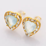 Gold - S925 Sterling Silver CZ Heart Gemstone Stud Earrings, Dainty Earrings, Healing Crystal Jewelry SS213RG