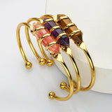Gold Hexagon Point Gemstone Bangle, Healing Crystal Stone Cuff Bracelet, Fashion Jewelry WX2202