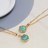 16" Gold Plated Round Austrlian Jade Amazonite Moonstone Faceted Pendant Necklace G2057-N