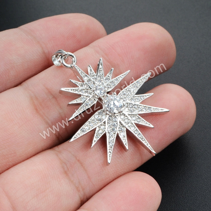 Silver Merkaba Star Super Sparkly Diamante Starburst Crystal Pendant WX028