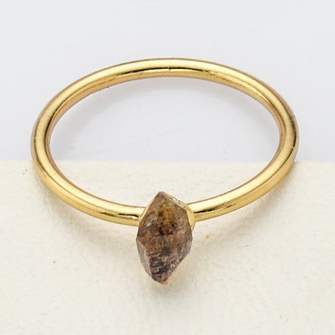 Gold Plated Tiny Raw Herkimer Diamond Ring, Healing Crystal Quartz Jewelry G2099