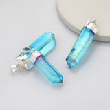 Raw Silver Plated Aqua Aura Quartz Point Pendant, Healing Blue Crystal Crystal Pendant, For DIY Jewelry Making S0360-1