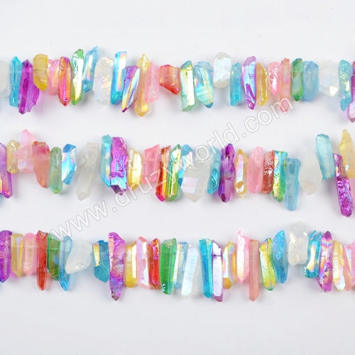 16“ Strand of Short Rainbow Titanium Crystal Point Loose Beads LS026