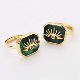 Octagon Gemstone CZ Eye Adjustable Gold Plated Rings, Turquoise Larimar Rhodochrosite Jewelry Ring ZG0462