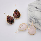 Teardrop Natural Gemstone Gold Plated Earrings, Faceted Crystal Stone Jewelry Earrings WX2148