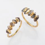 Gold Plated Multi Raw Herkimer Faceted Ring, Healing Crystal Quartz Ring G2098
