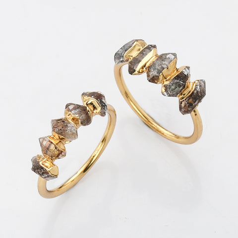 Gold Plated Multi Raw Herkimer Faceted Ring, Healing Crystal Quartz Ring G2098