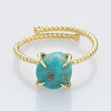 Gold Plated Claw Natural Real Turquoise Ring, Freeform Shape, Adjustable Size, Genuine Turquoise Rings Jewelry ZG0485