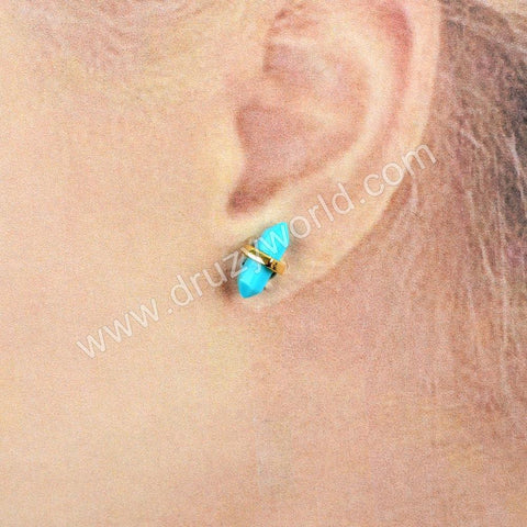 Tiny Boho Gemstone Faceted Point Studs Earrings For Women 18K Gold Plated ZG0348