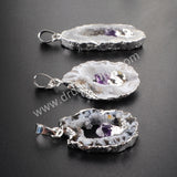 Silver Plated Natural Color Freeform Natural Onyx Druzy Drusy Agate Slice Pendant Inlay Natural Amethyst