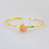 Gold Plated Claw Multi Natural Gemstone Raw Stone Adjustable Bangle Bracelet Jewelry Cuff ZG0451