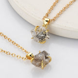 16" Gold Plated Claw Raw Herkimer Quartz Pendnt Necklace, Faceted Gemstone Crystal Necklace Jewelry ZG0499