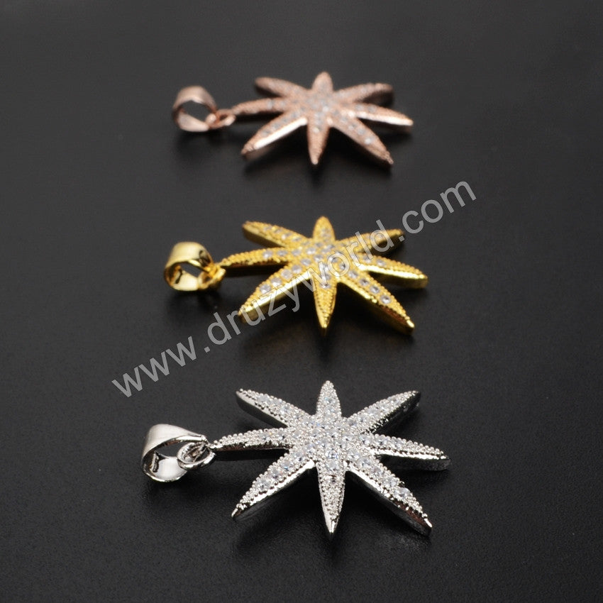 Cubic Zirconia Cooper Crystal Eight-point star design Star Pendant WX042