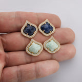 Teardrop Gold Plated Claw Natural Blue Sodalite Amazonite Micro Pave Stud Earrings, Faceted Crystal Stone Post Earrings, Fashion Jewelry WX2145