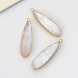 Gold Plated Long Teardrop Moonstone Faceted Charm, White Gemstone Drop Pendant G1524-5