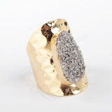 Gold Plated Natural Agate Titanium Rainbow Druzy Band Ring AB White Drusy Cuff Jewelry G0890