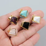 Gold Plated Pyramid Point Multi-Kind Stones Faceted Pendant Bead G1004