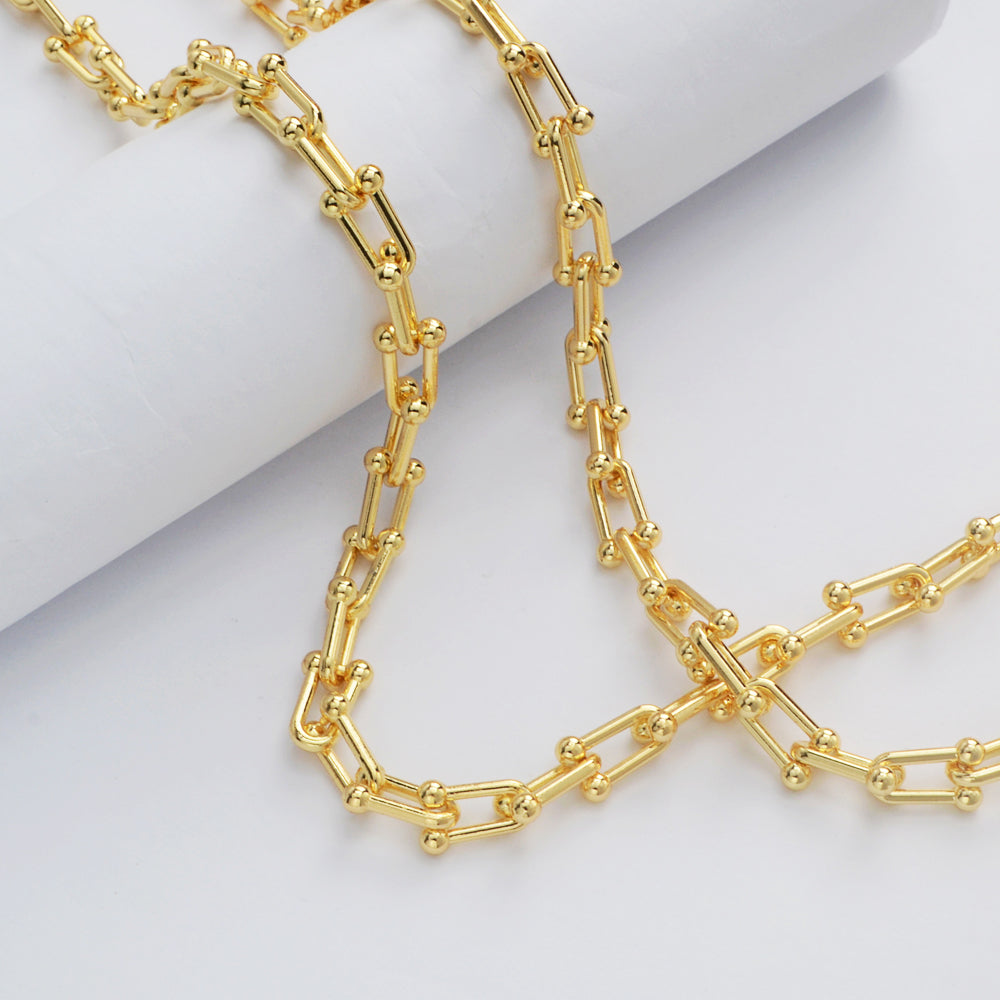 16 Feet Gold Plated Brass U Link Chain, Polished Paper Clip Chain, For Necklace Bracelet Jewelry Making, Wholesale Supply PJ504