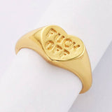 Gold Plated Brass Heart Signet Ring FUCK OFF Letter Ring Open Ring WX2058