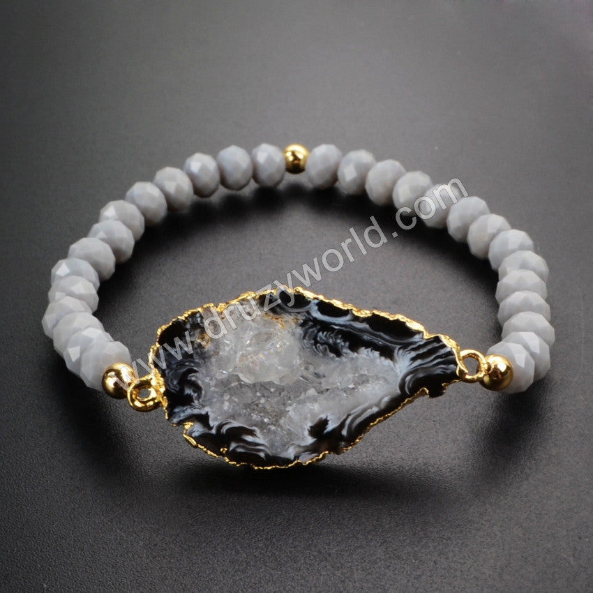 Onyx Agate Beads Bracelet Gold