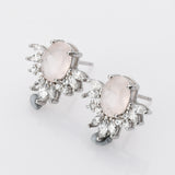 S925 Sterling Silver Moonstone Stud Earrings Zircon Studs, Healing Crystal Jewelry Earrings SS222ES