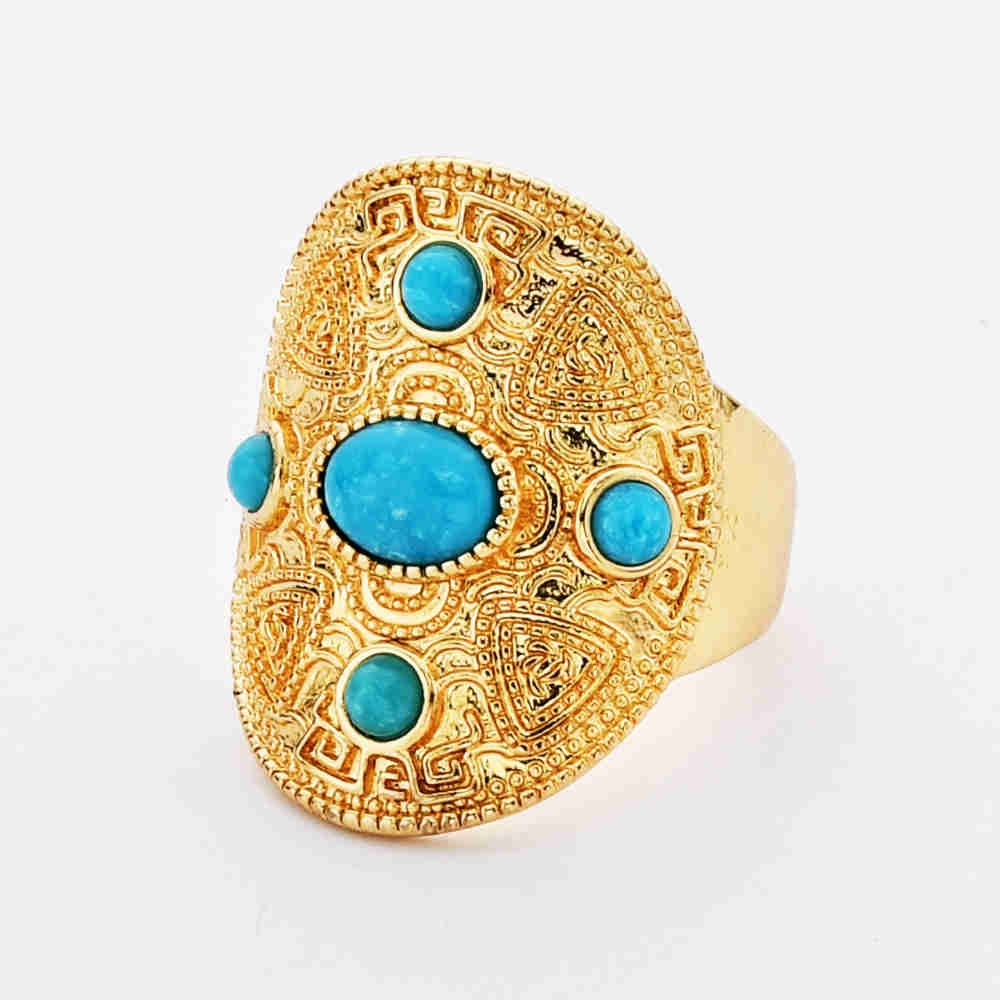 Rectangle Gold Plated Brass Bezel Natural Turquoise Ring Real Turquoise Ring Gemstone Jewelry Ring ZG0458 