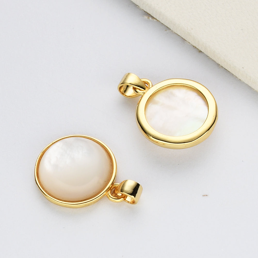 Wholesale Gold Plated Round White Pearl Shell Pendant WX2174